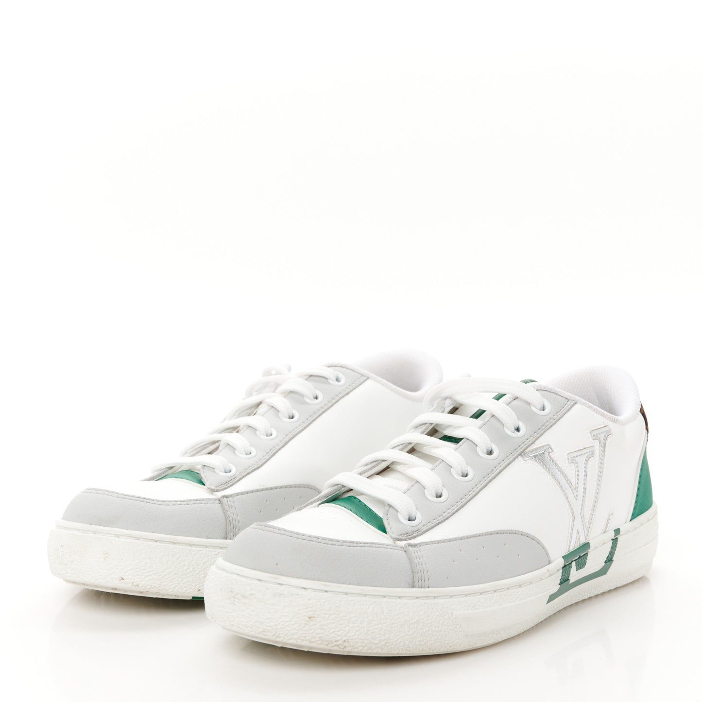 Calfskin Monogram Charlie Sneakers 38 White Grey Green