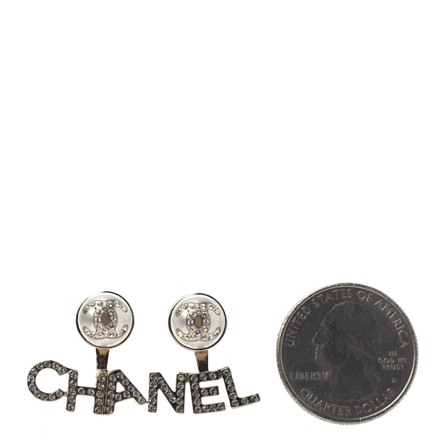 Pearl Crystal Logo Earrings Gold Pearly White