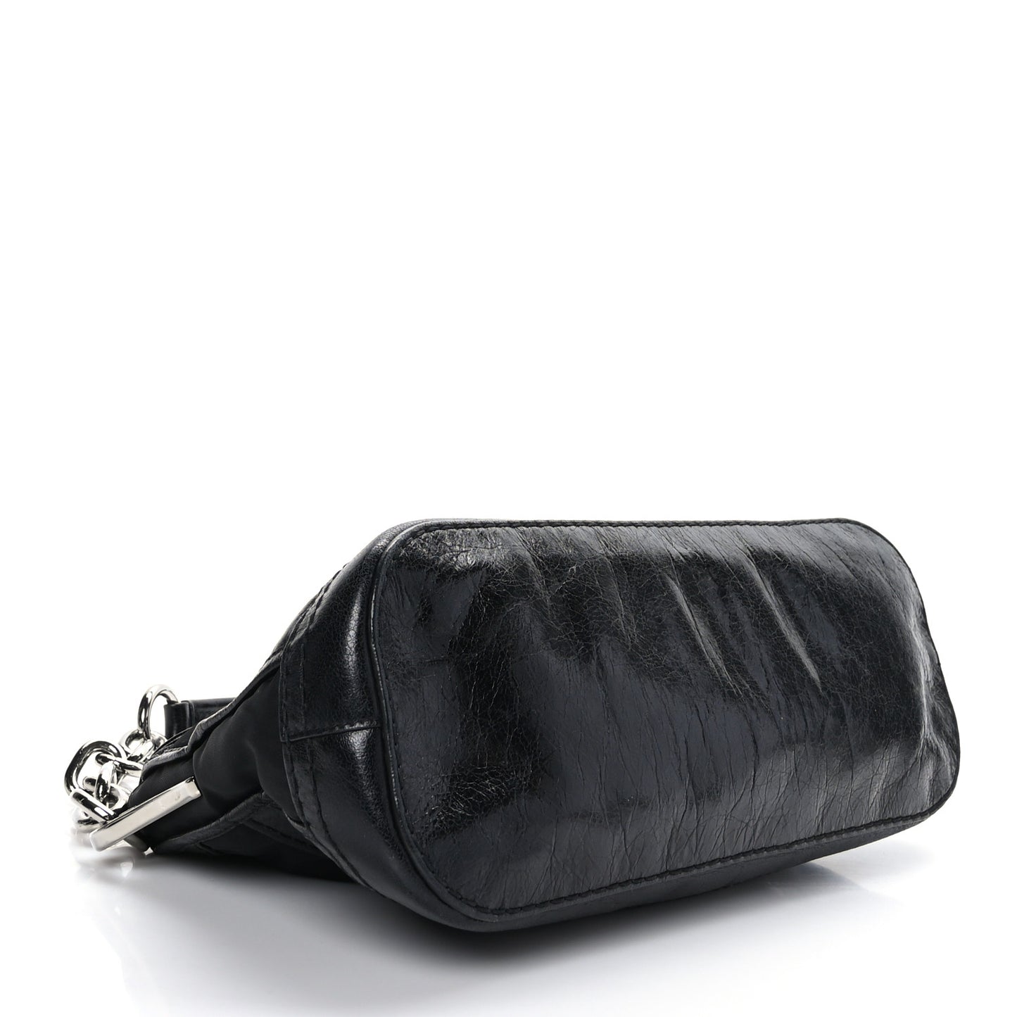 Glace Calf Tessuto Nylon Shoulder Bag Black
