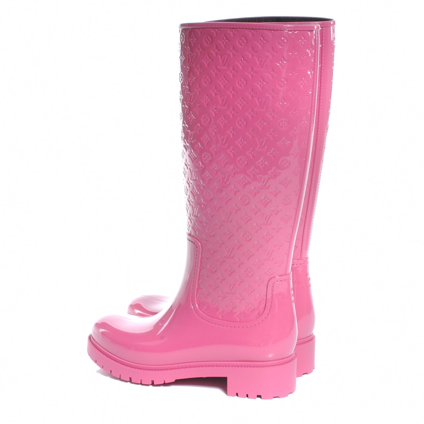 Rubber Embossed Monogram Splash Rain Boots 38 Pink