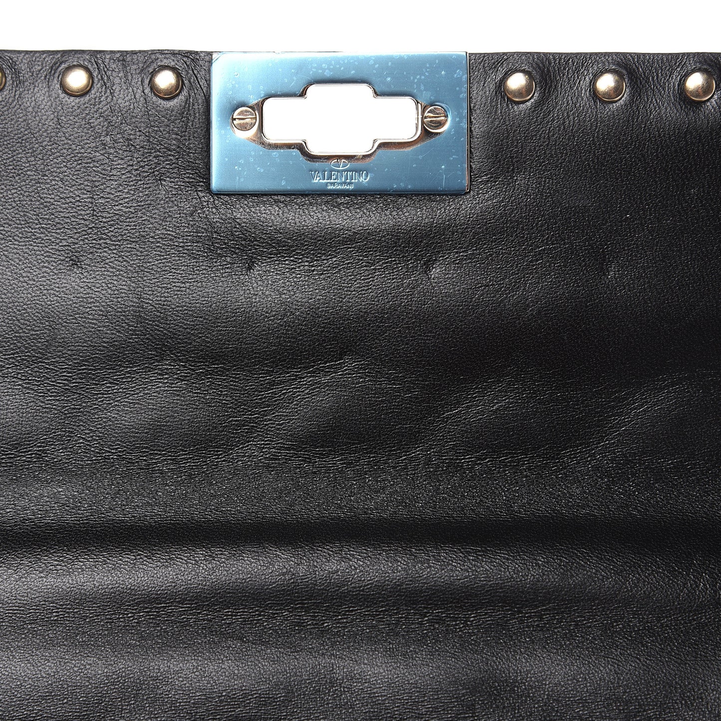 Patent Medium Rockstud Spike Shoulder Bag Black