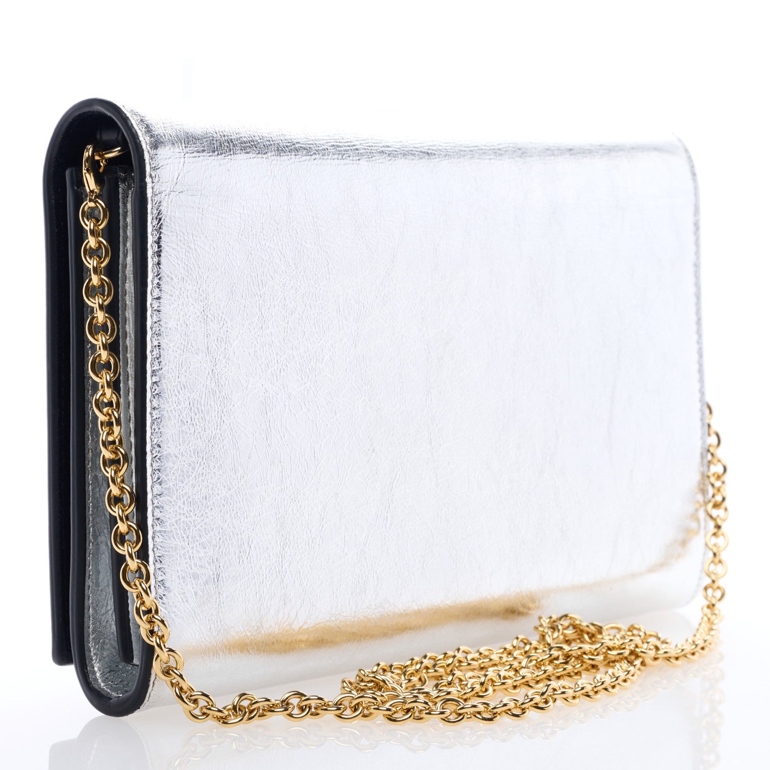 Saint Laurent Metallic Crinkled Calfskin Belle de Jour Chain Clutch Silver 3 of 9