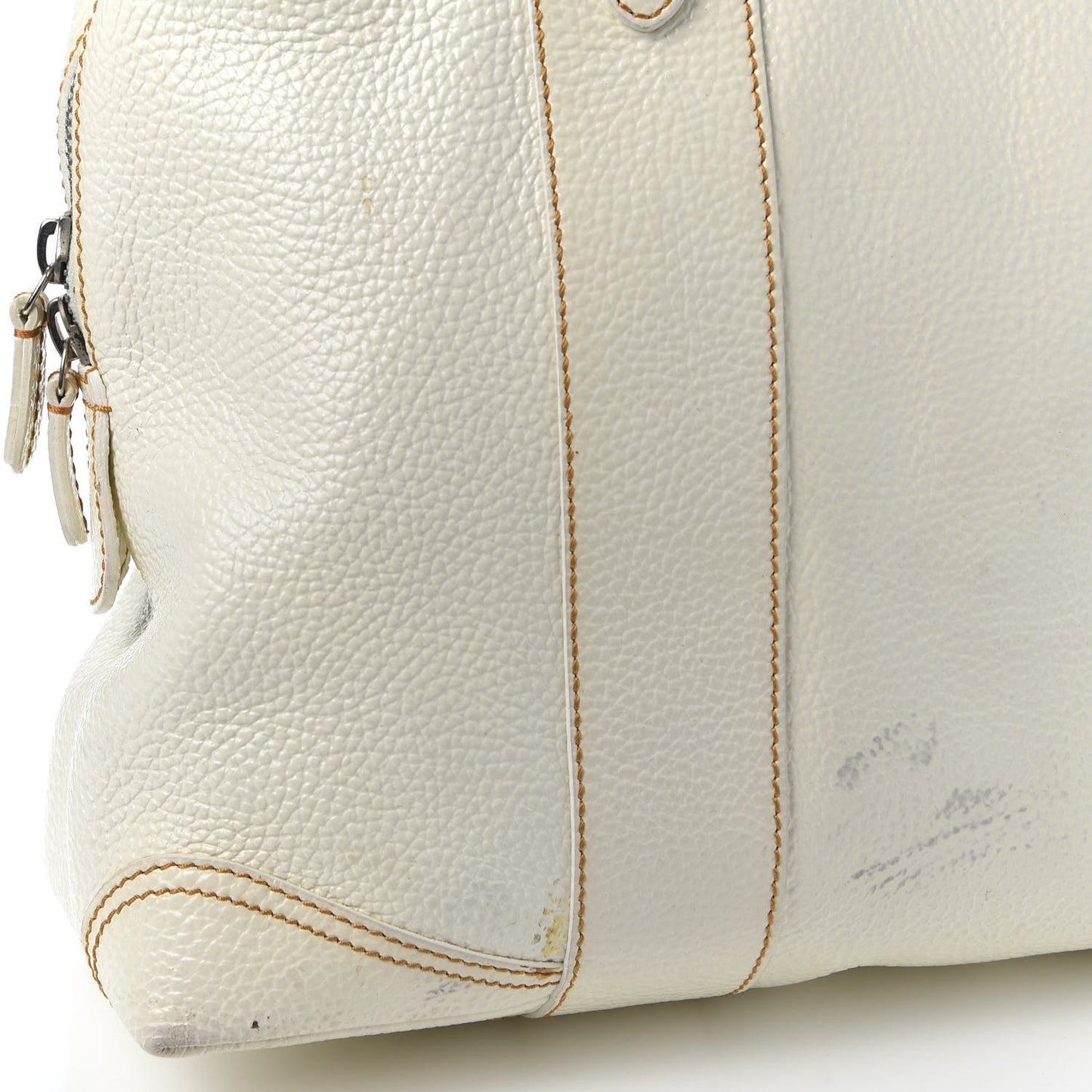 Grained Calfskin Large B Mix Tote White