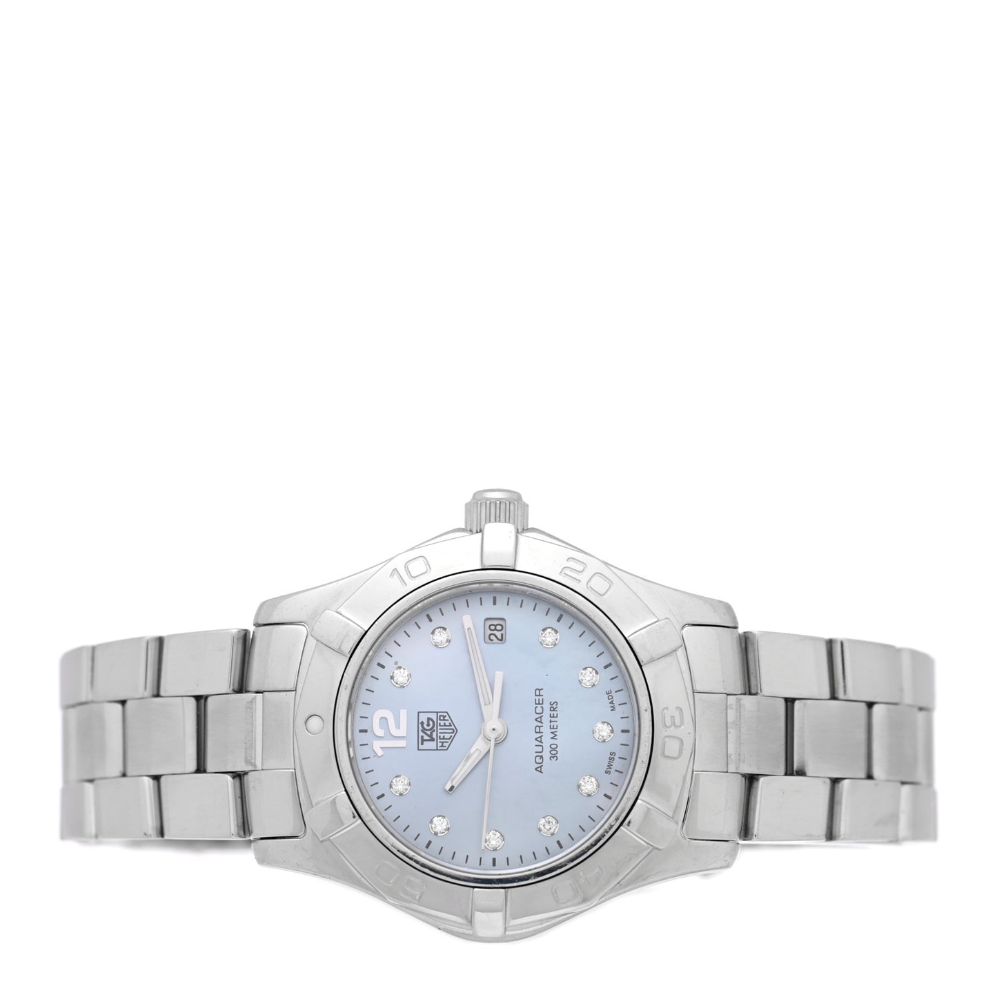 Stainless Steel Diamond Blue Mother of Pearl 27mm Aquaracer Lady Quartz Watch WAF1419