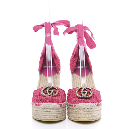 Gucci Cotton Crochet Pearly GG Ankle Wrap Platform Espadrille Wedges 36 Cyclamen Rose 2 of 9