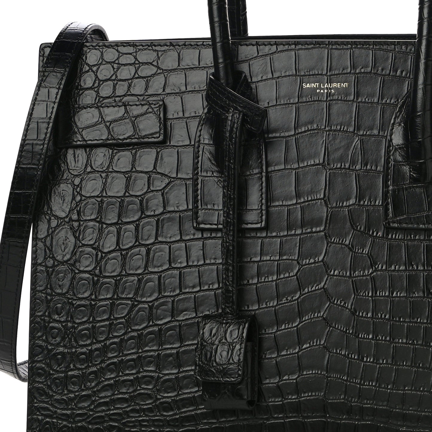 Calfskin Crocodile Embossed Small Sac De Jour Black