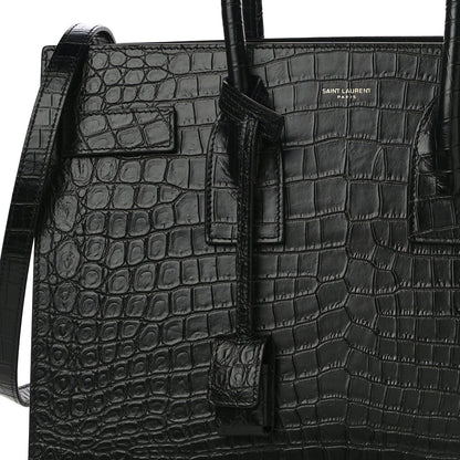 Saint Laurent Calfskin Crocodile Embossed Small Sac De Jour Black 7 of 9