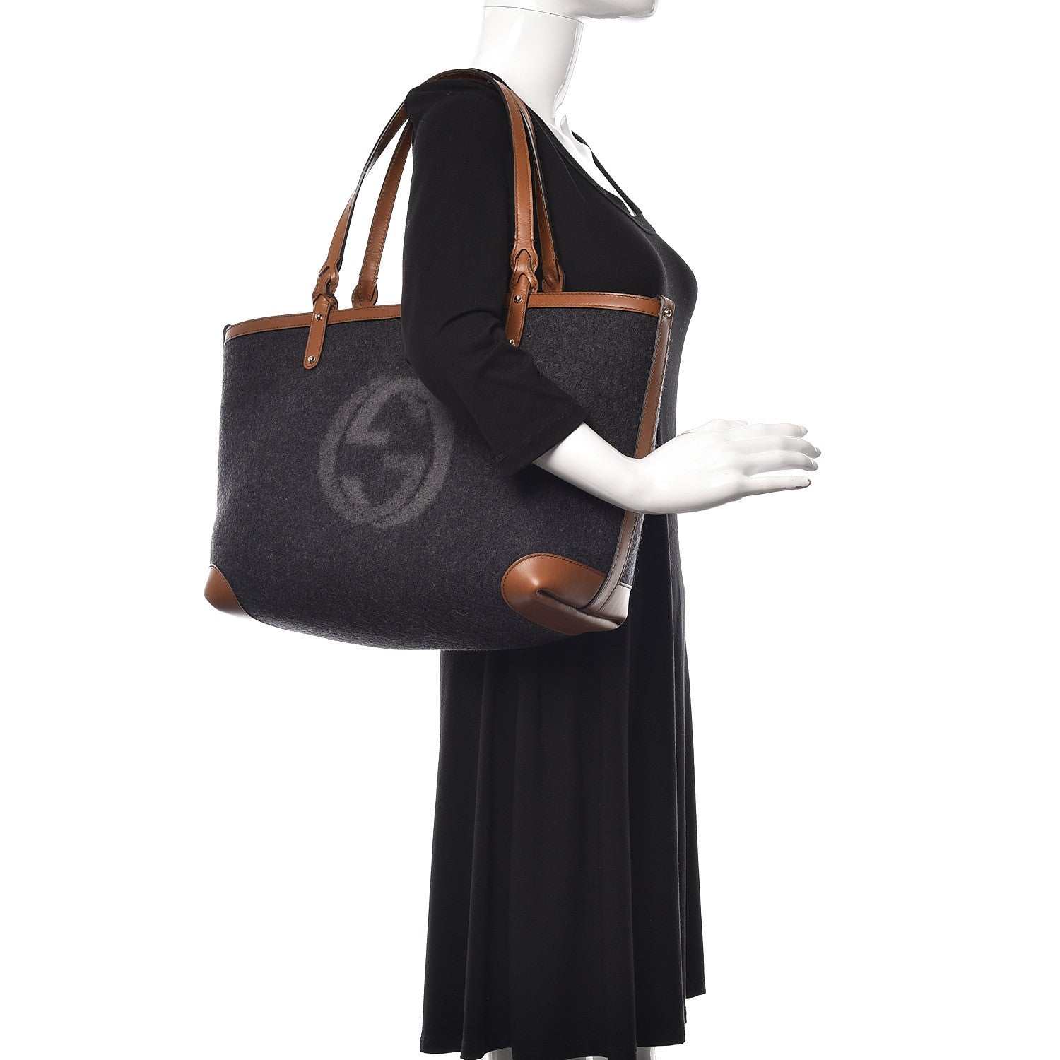 Gucci Wool Calfskin Medium Craft Tote Black Brown 2 of 11