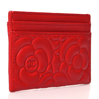 Chanel Lambskin Camellia Embossed Card Holder Red 2 of 10
