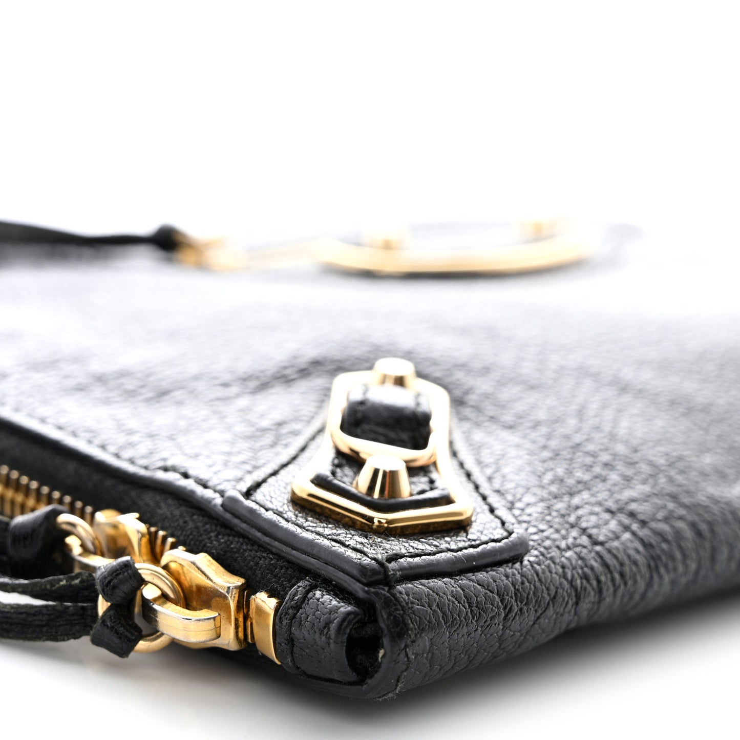 Chevre Gold Metallic Edge Hardware Pouch Black