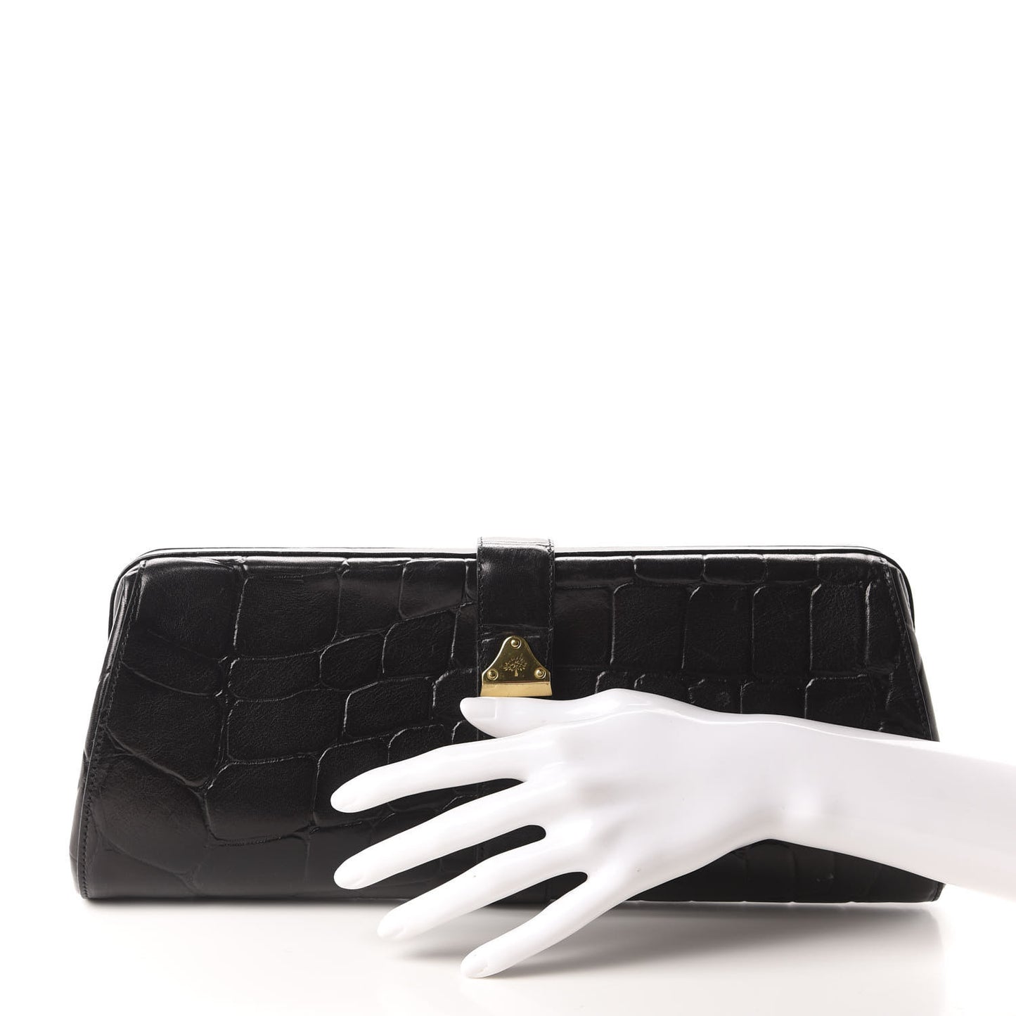 Crocodile Embossed Calfskin Frame Clutch Black