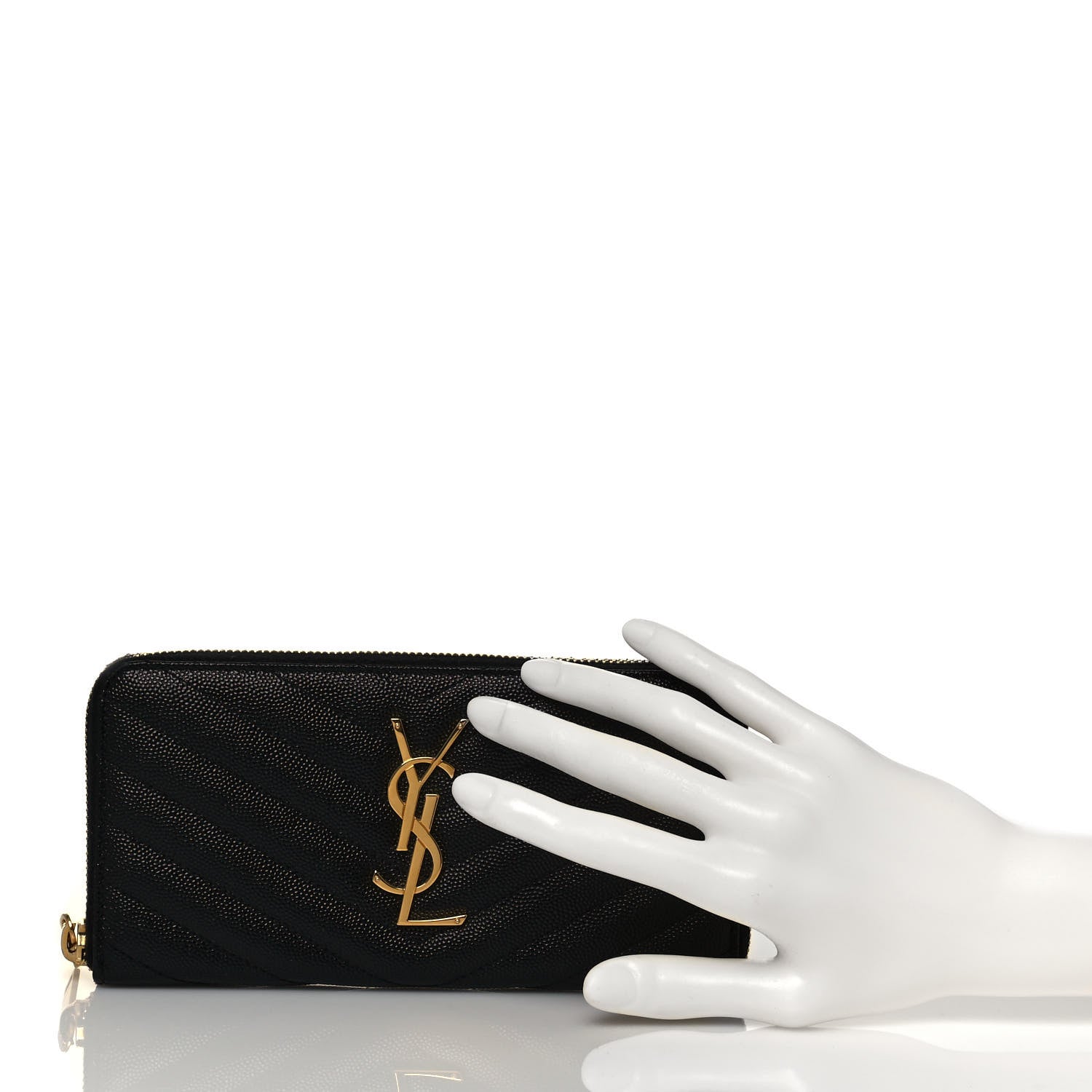 Saint Laurent Grain De Poudre Matelasse Chevron Monogram Zip Around Wallet Black 2 of 12