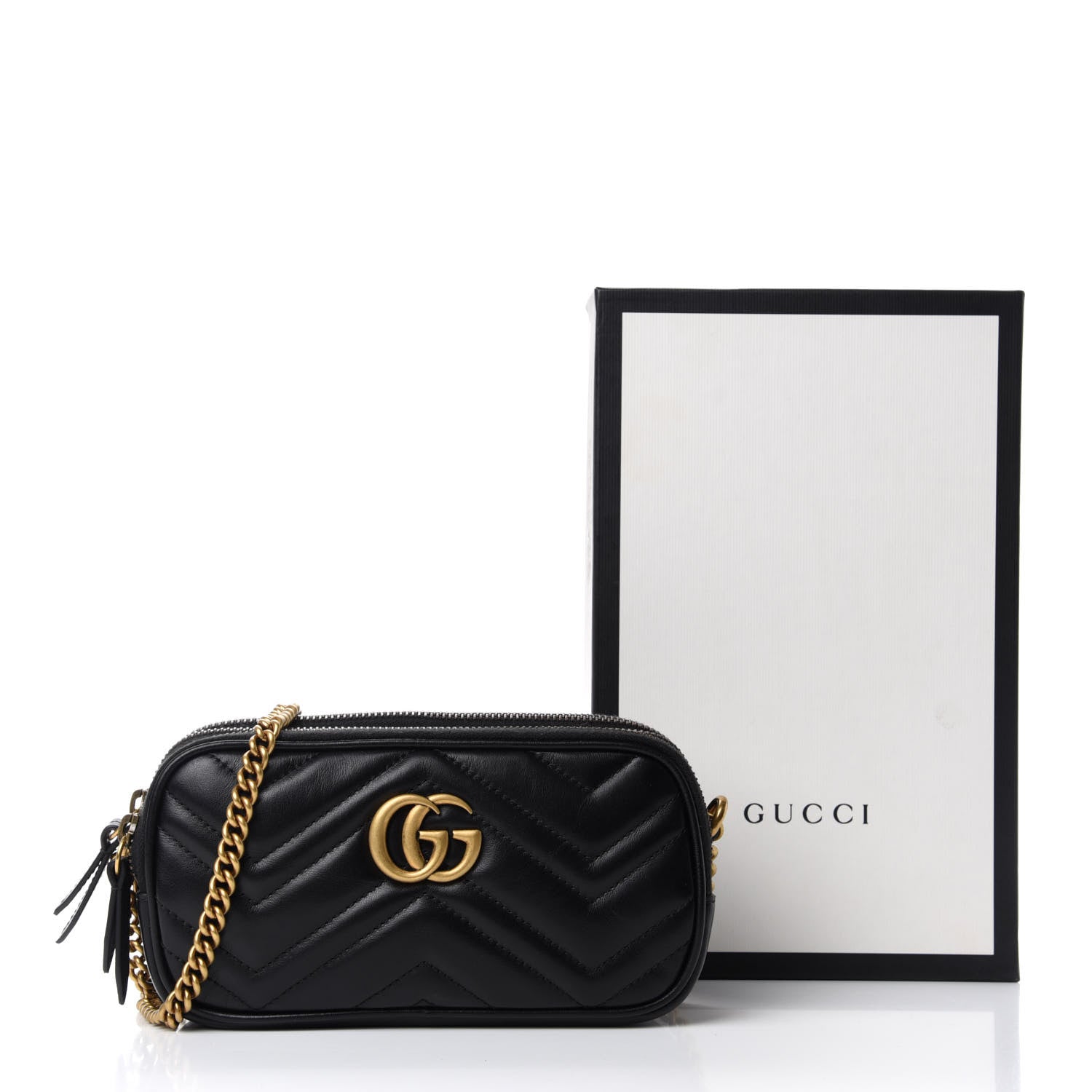Gucci Calfskin Matelasse Mini GG Marmont Chain Crossbody Bag Black 12 of 12