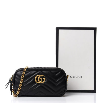Gucci Calfskin Matelasse Mini GG Marmont Chain Crossbody Bag Black 12 of 12