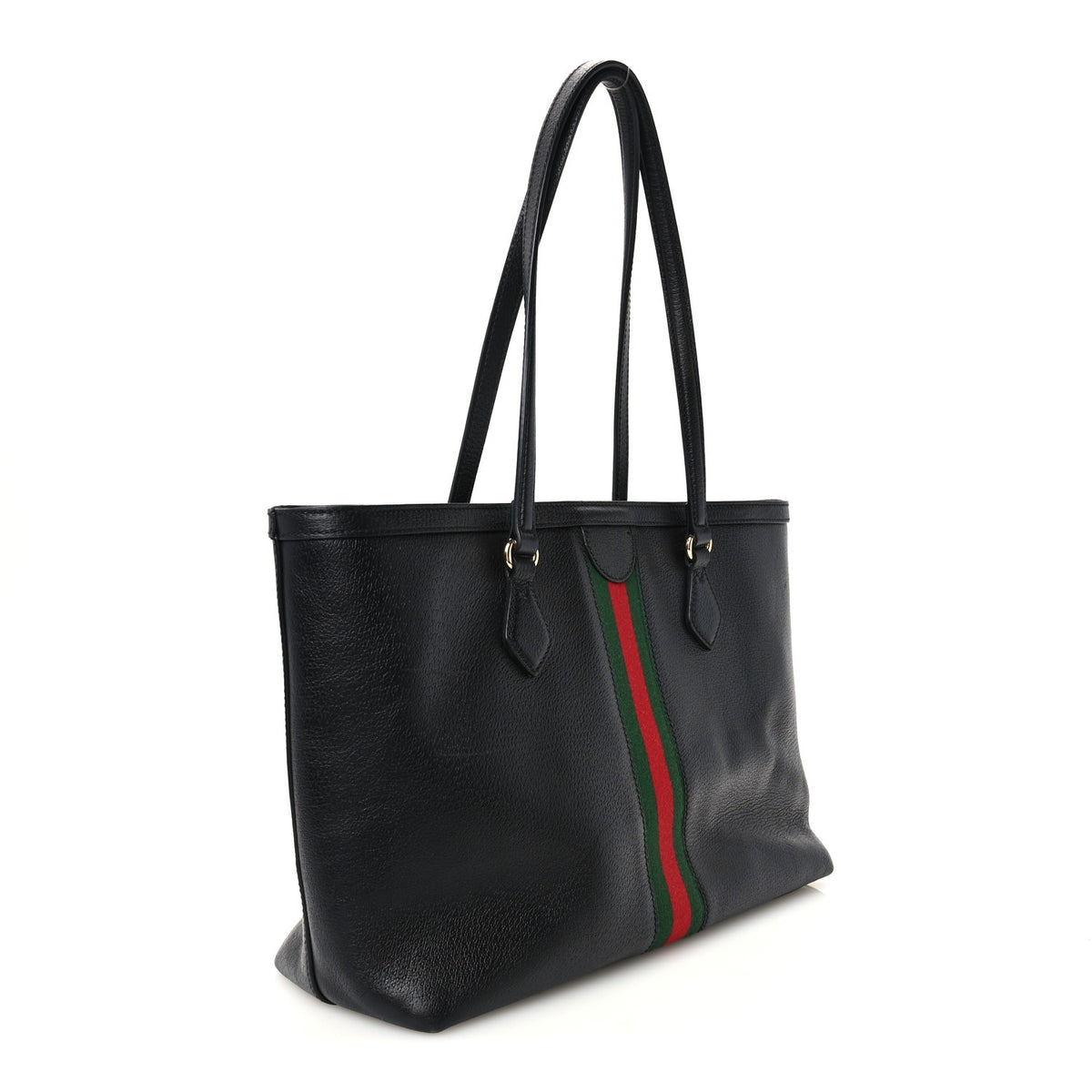 Textured Calfskin Web Medium Ophidia Shopping Tote Black