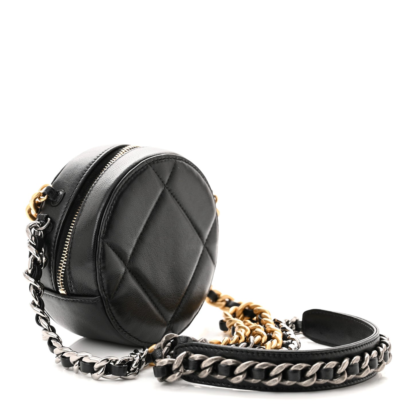 Lambskin Quilted Chanel 19 Round Clutch With Chain Black
