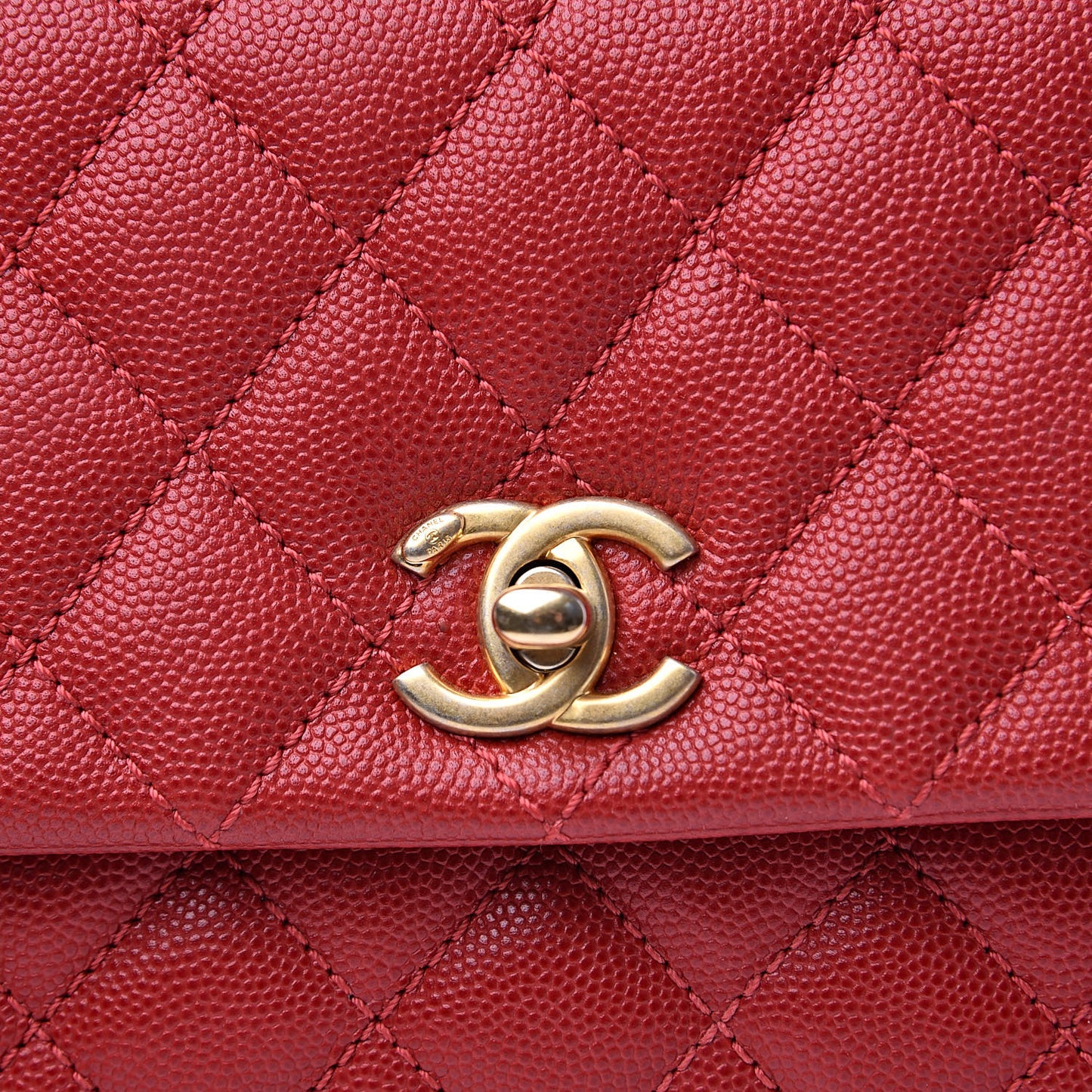 Caviar Quilted Mini Coco Handle Flap Dark Red