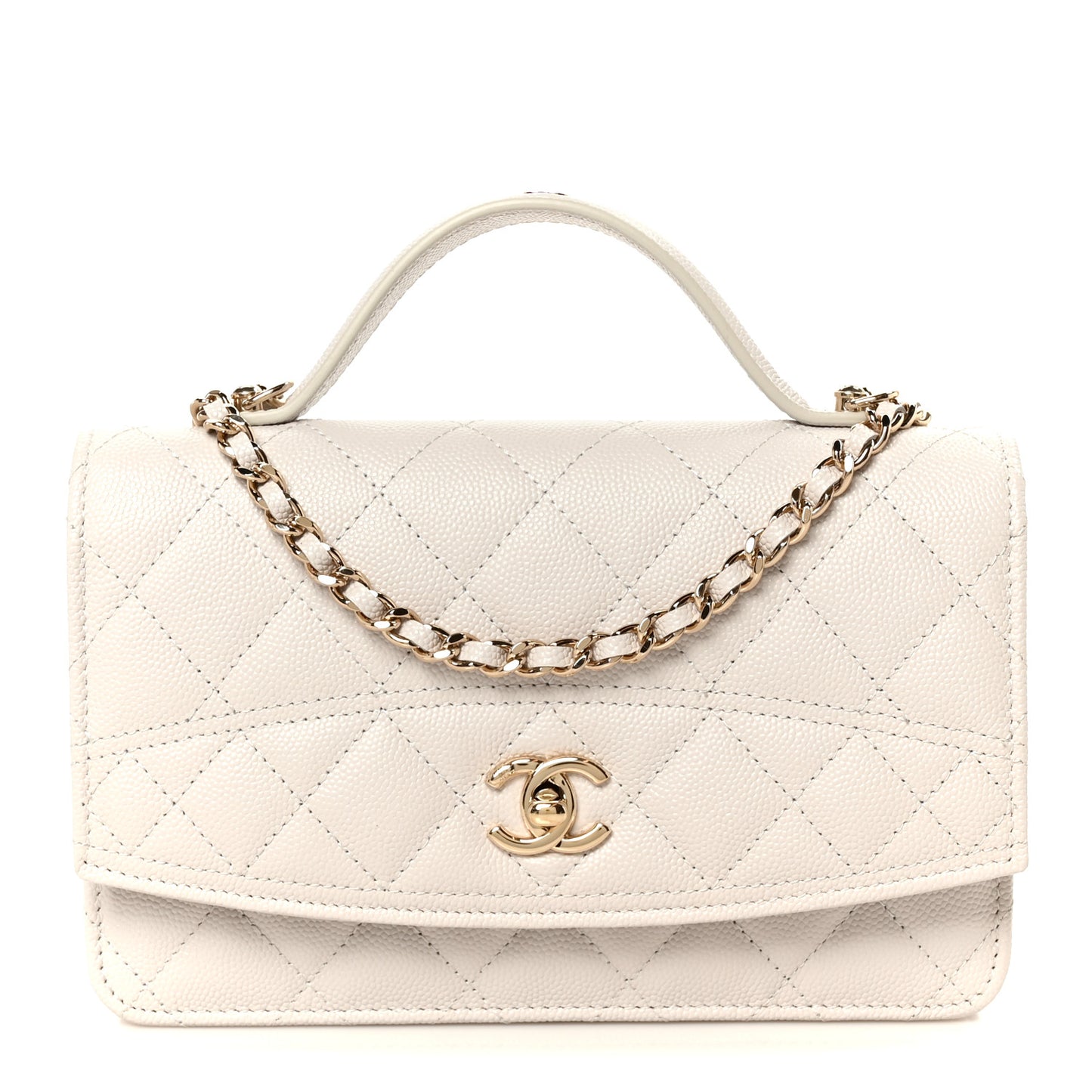 Caviar Quilted Trendy Handle Clutch With Chain Light Grey