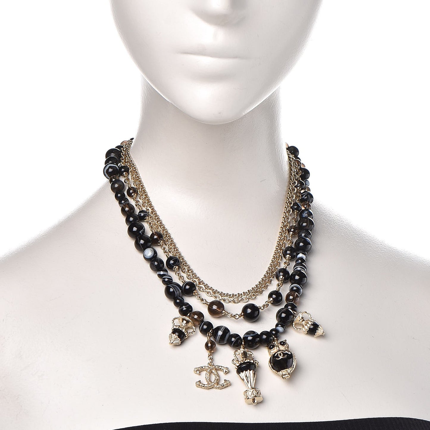 Multi Strand CC Short Necklace Black Gold