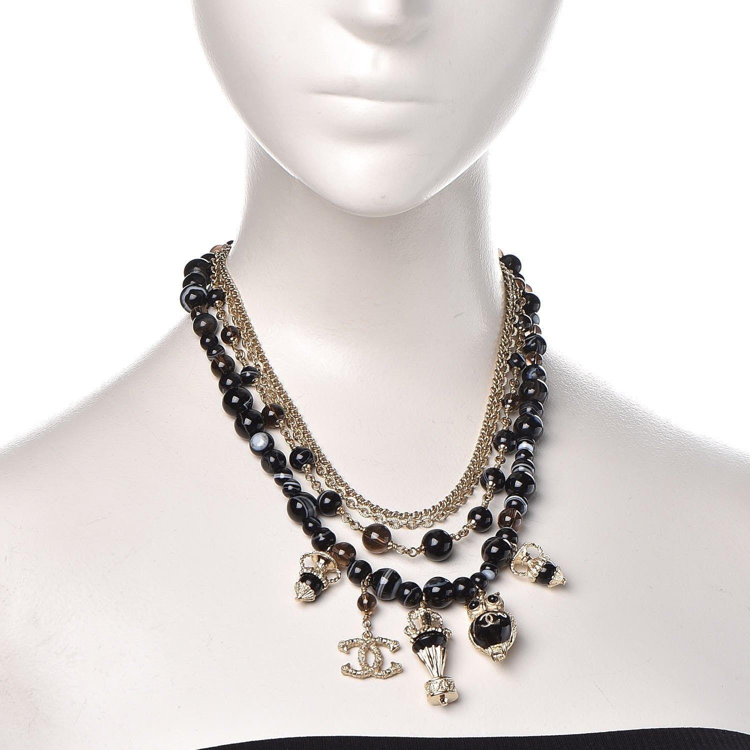 Chanel Multi Strand CC Short Necklace Black Gold 2 of 6