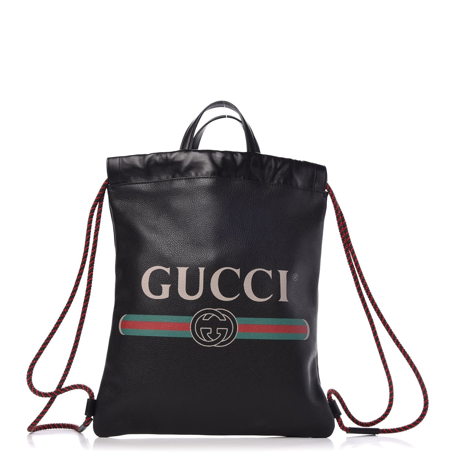 Gucci Calfskin Logo Drawstring Backpack Black 3 of 8
