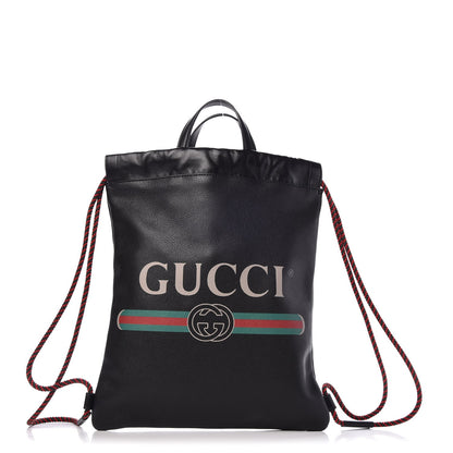 Gucci Calfskin Logo Drawstring Backpack Black 3 of 8