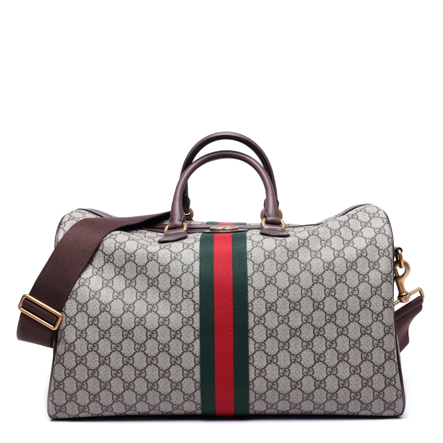 GG Supreme Monogram Textured Dollar Calfskin Web Medium Ophidia Carry-On Duffle Bag Beige Ebony New Acero