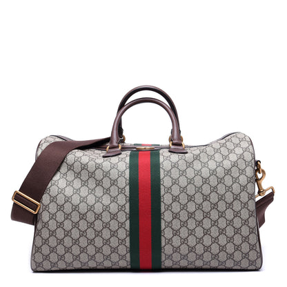 Gucci GG Supreme Monogram Textured Dollar Calfskin Web Medium Ophidia Carry-On Duffle Bag Beige Ebony New Acero 1 of 16