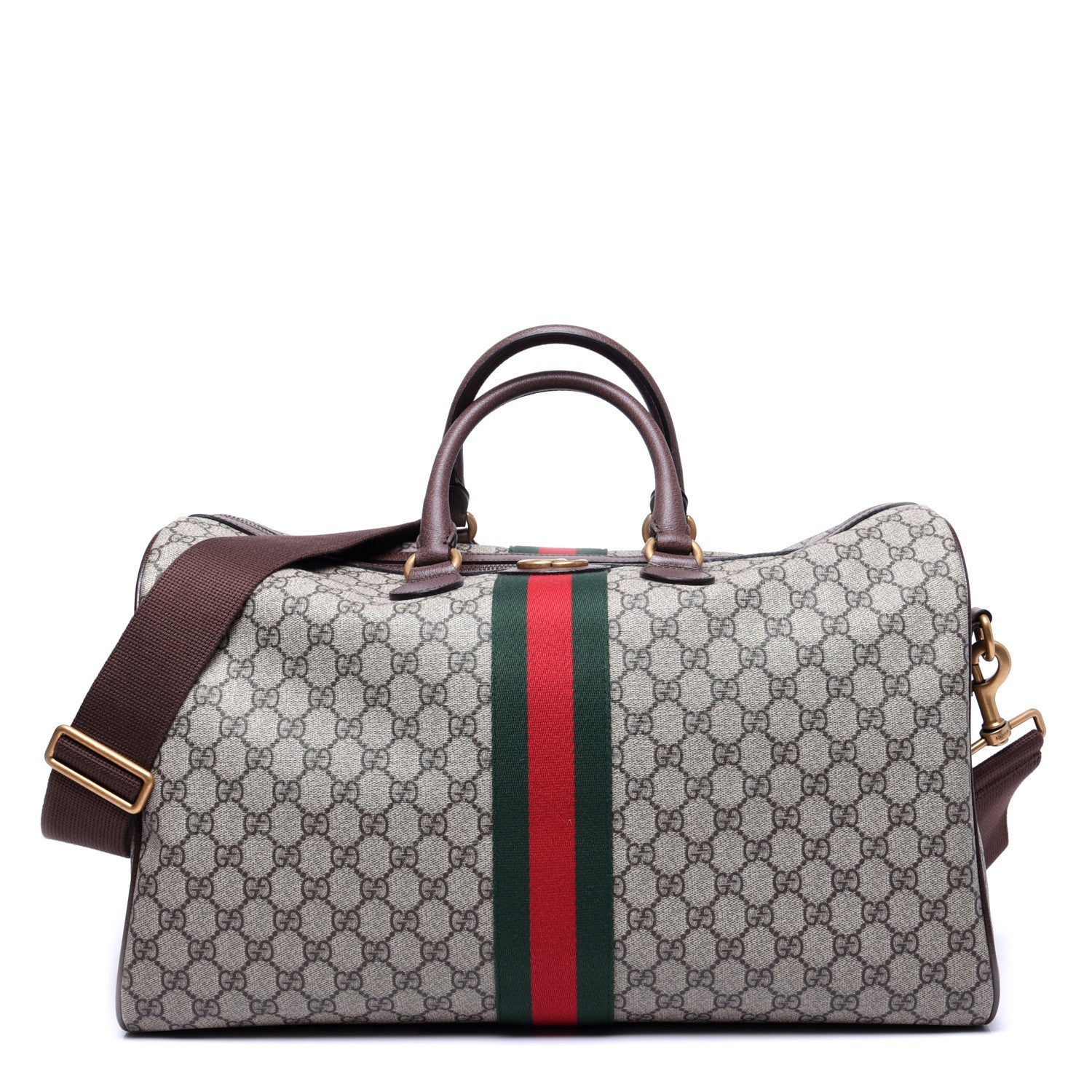 Gucci GG Supreme Monogram Textured Dollar Calfskin Web Medium Ophidia Carry-On Duffle Bag Beige Ebony New Acero 1 of 16