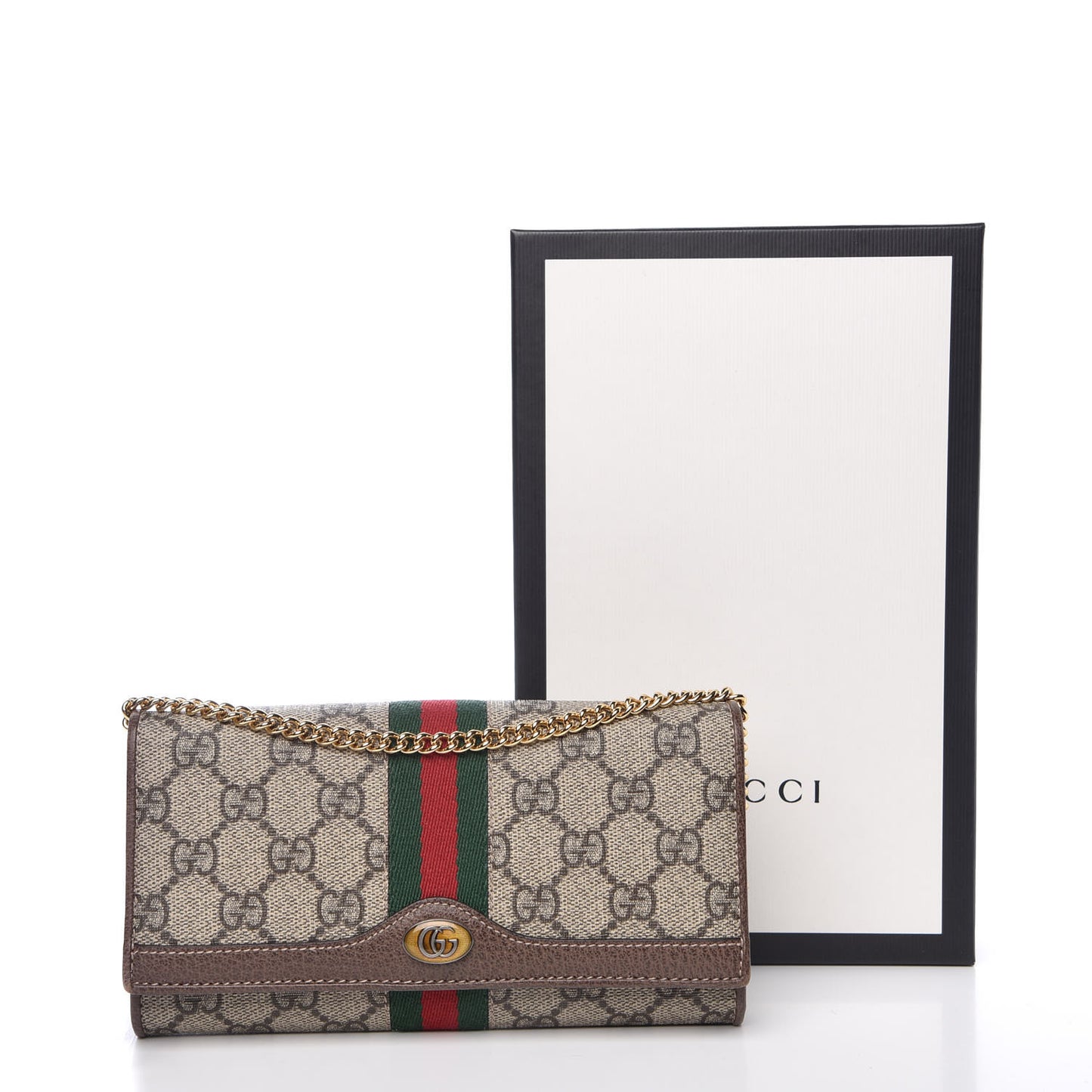 GG Supreme Monogram Web Ophidia Wallet On Chain Brown