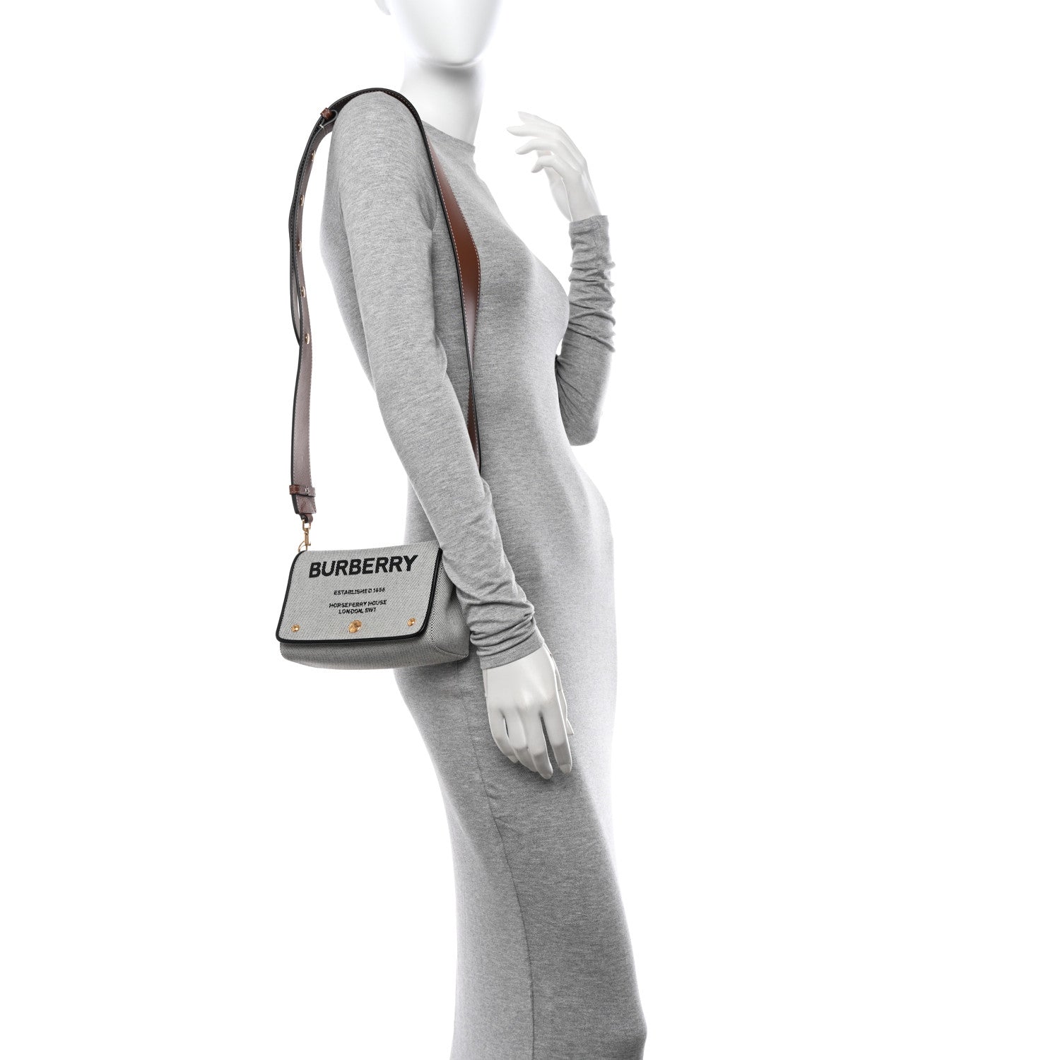 Burberry Cotton Canvas Horseferry Print Small Crossbody Bag Grey Tan 2 of 10