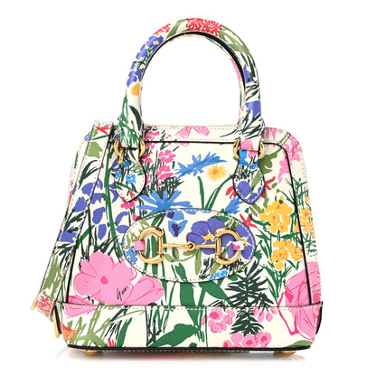 Gucci X KEN SCOTT New Shangai Calfskin Jardin D'Avril Floral Print Mini Horsebit 1955 Top Handle Bag Ivory Pink Wild Rose 1 of 10