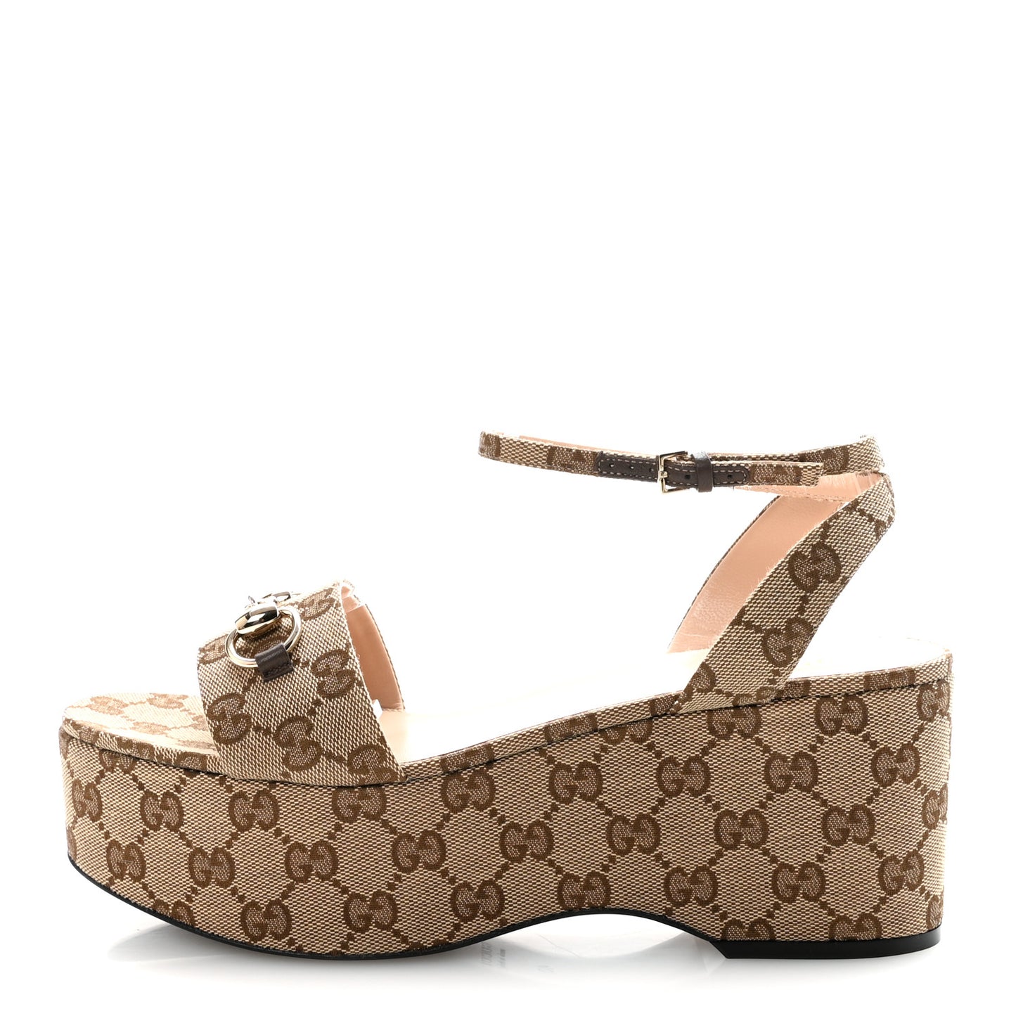 Monogram Nappa Chalotte Horsebit Ankle Strap 75mm Flatform Sandals 40 Beige Ebony