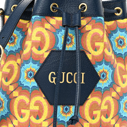 Gucci GG Supreme Kaleidoscope Calfskin Script Logo Gucci 100 Bucket Drawstring Bag Blue Orange Multicolor Blue Agata 8 of 10