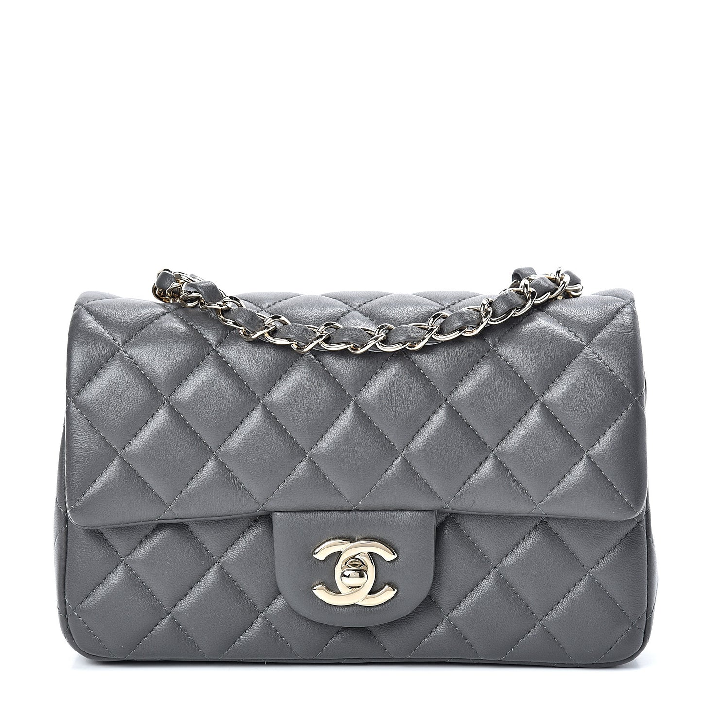 Lambskin Quilted Mini Rectangular Flap Grey