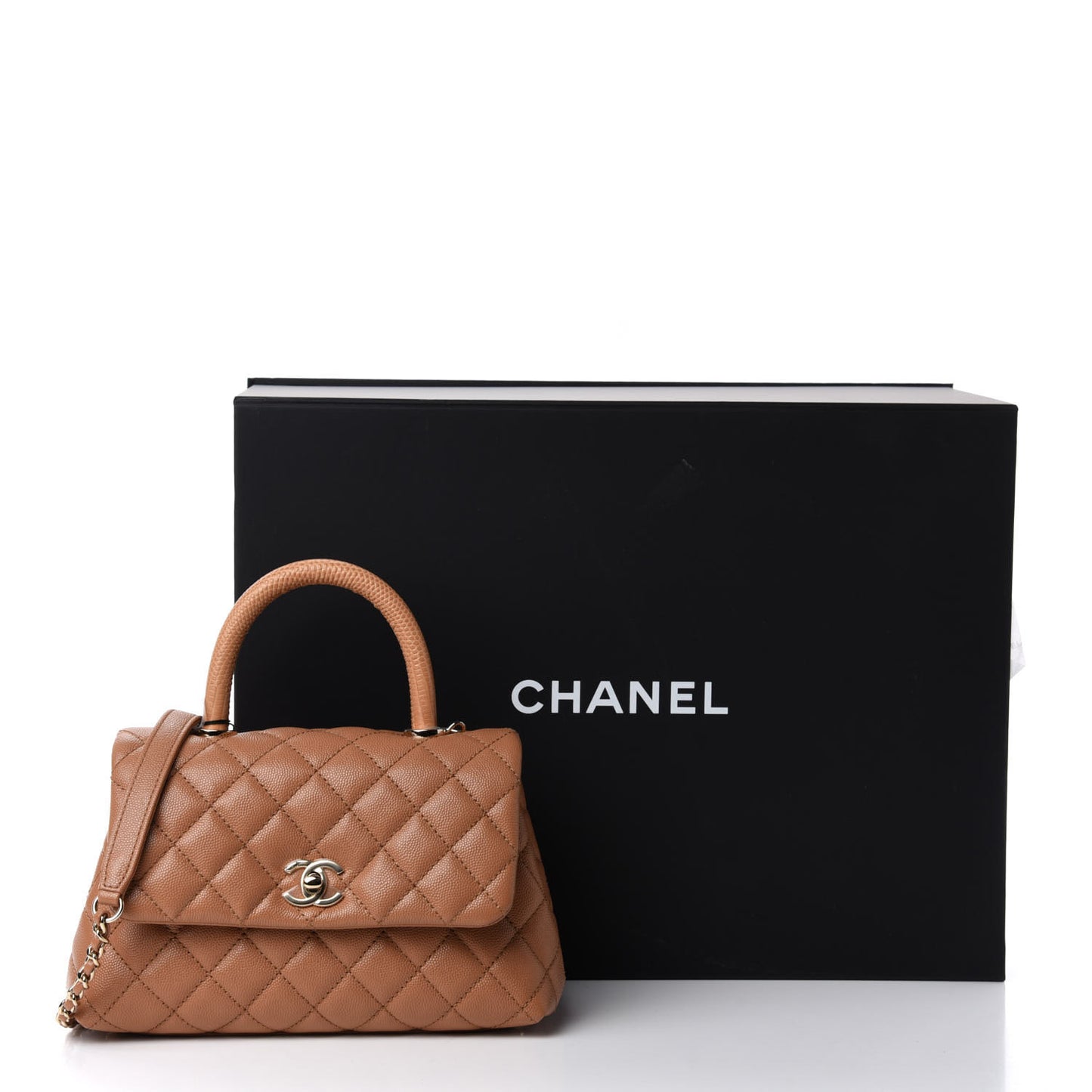Caviar Quilted Lizard Embossed Mini Coco Handle Flap Brown