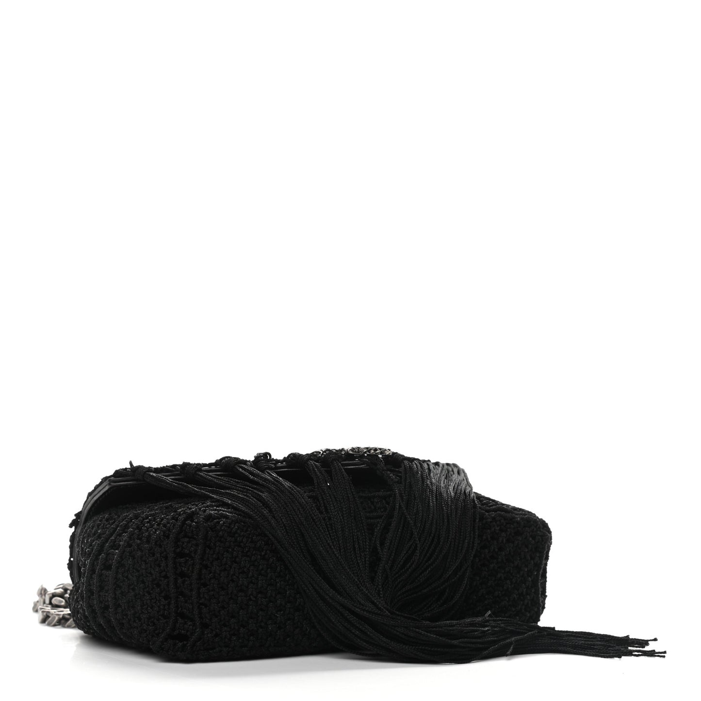 Calfskin Crochet Baby Monogram Chain Satchel Black