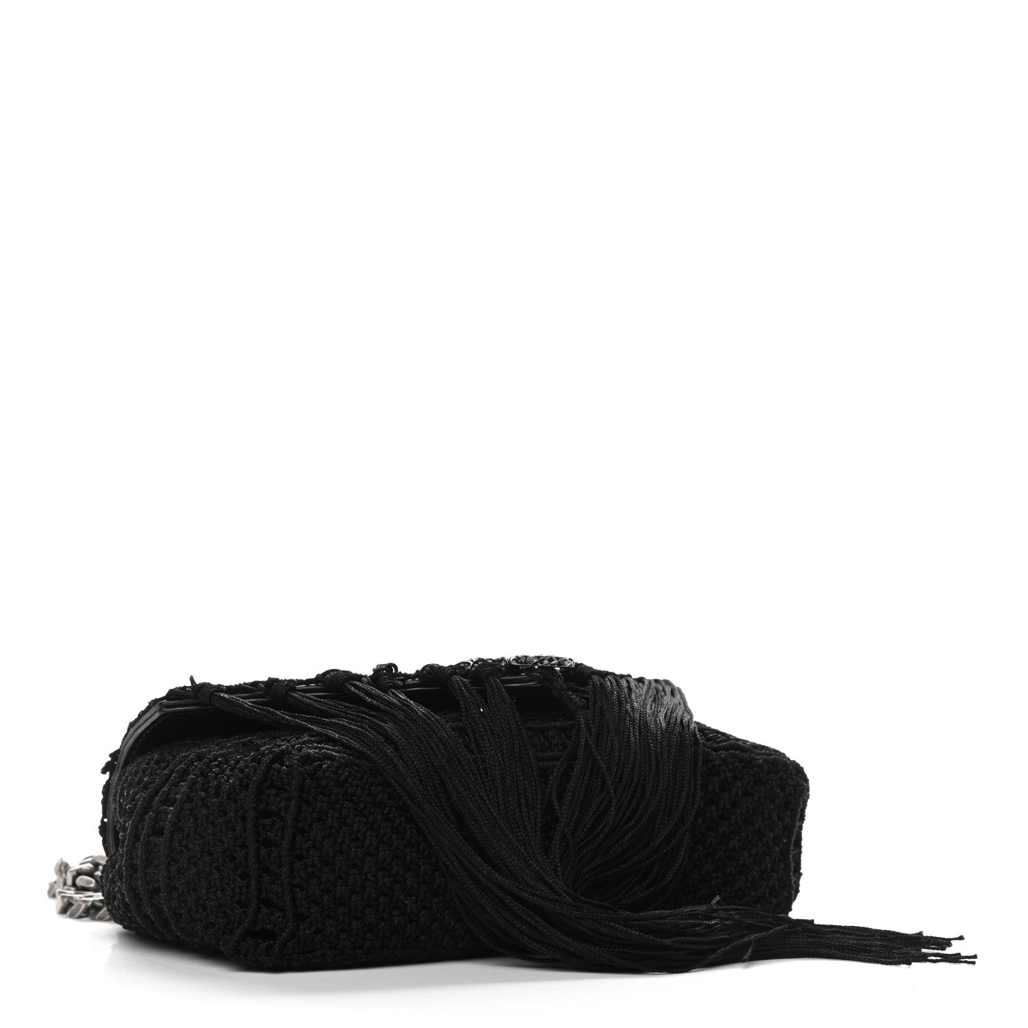 Saint Laurent Calfskin Crochet Baby Monogram Chain Satchel Black 4 of 10
