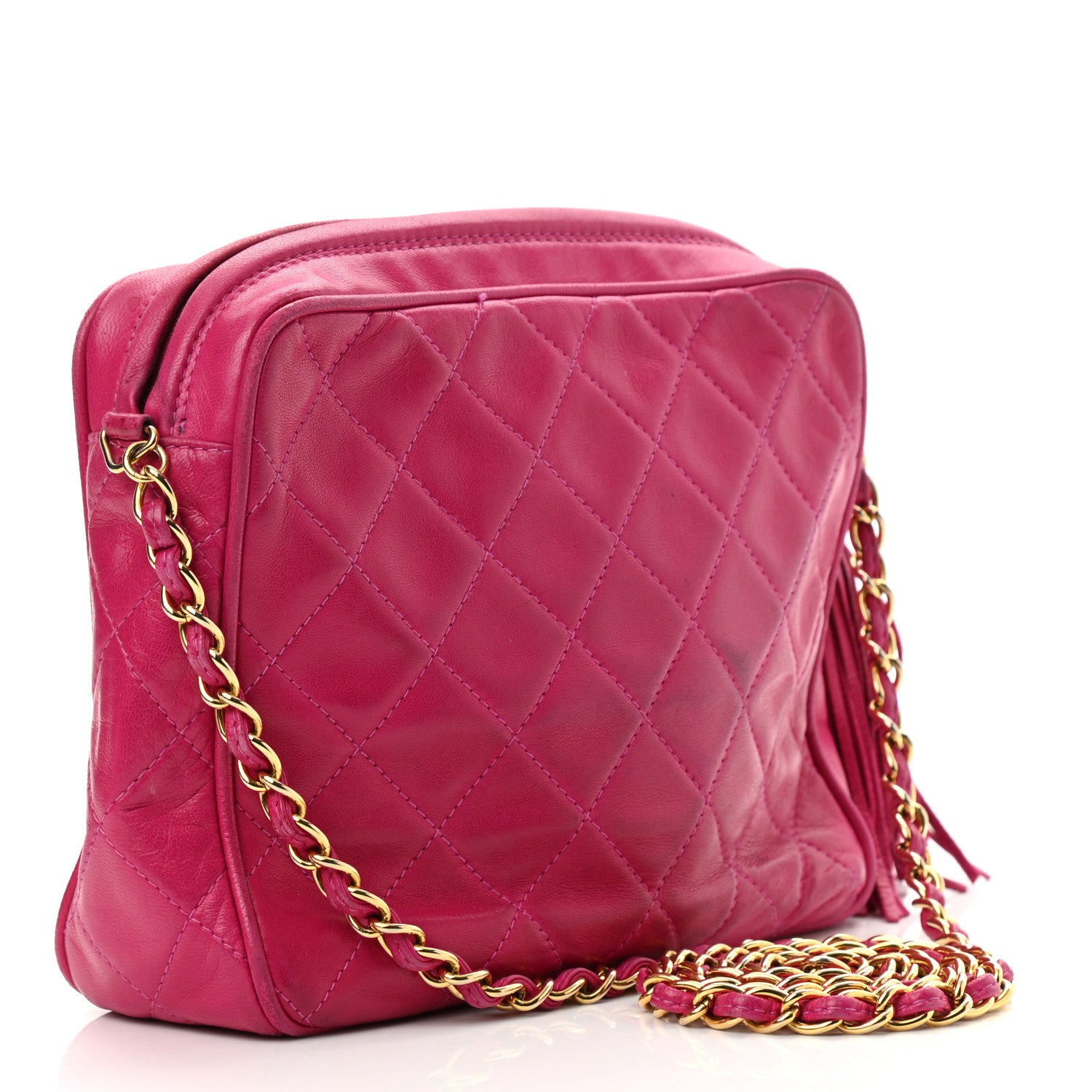 Chanel Lambskin Quilted Flap Tassel Camera Case Fuchsia 3 of 12