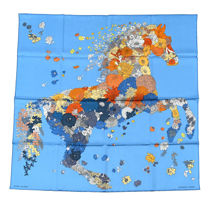 Hermes Silk Robe Legere Scarf 90 Bleu Azure Ocre Roux 1 of 6
