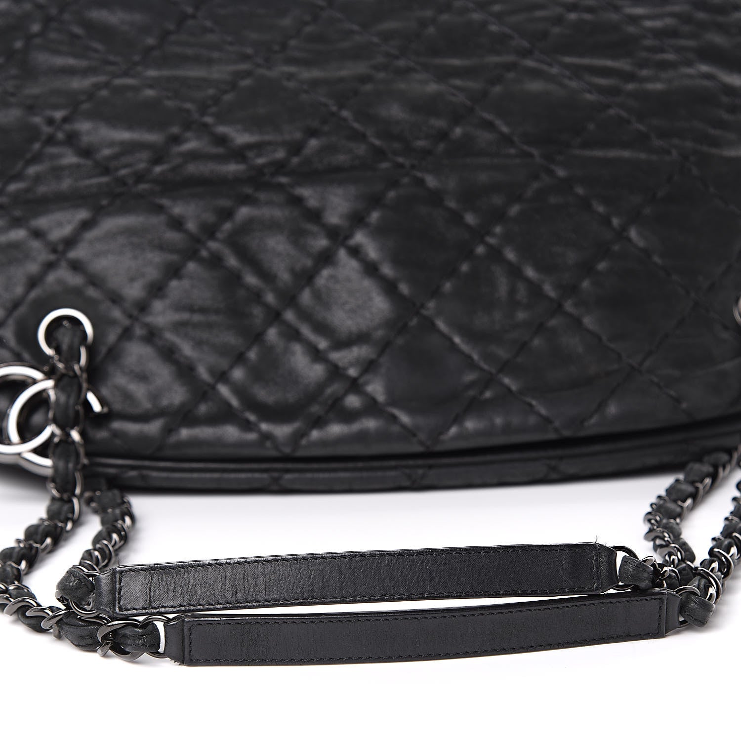 Chanel Iridescent Calfskin Stitched Extra Large Just Mademoiselle Bowling Bag Black 15 of 15