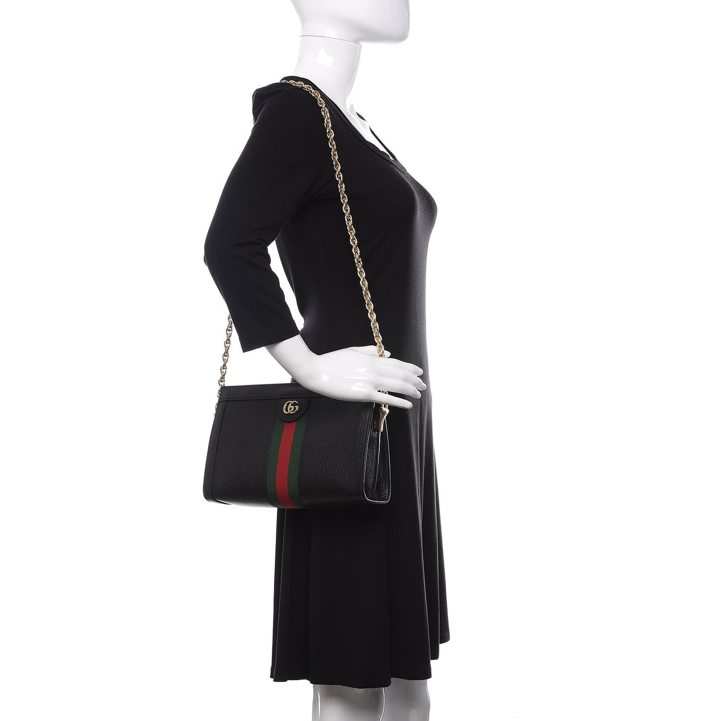 Calfskin GG Web Small Ophidia Chain Shoulder Bag Black