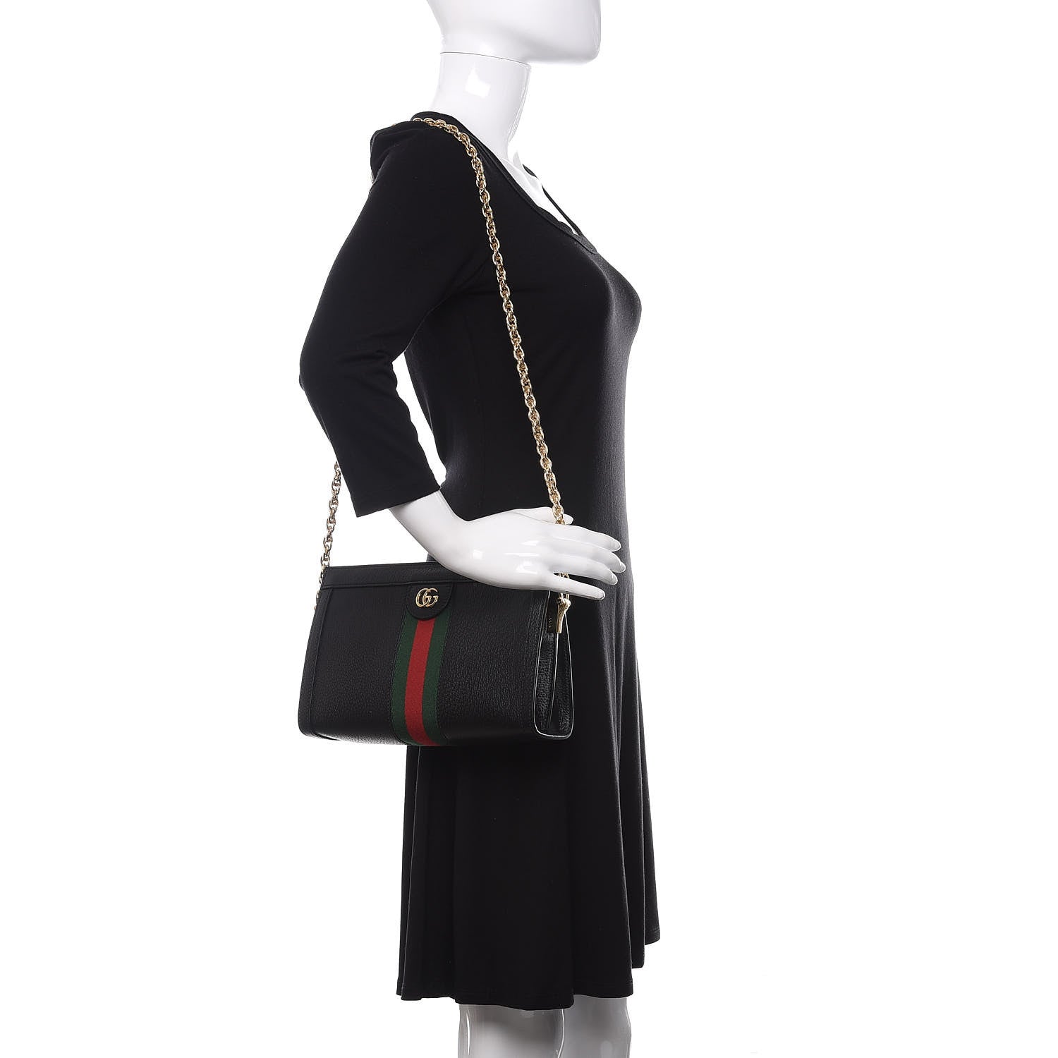 Gucci Calfskin GG Web Small Ophidia Chain Shoulder Bag Black 2 of 10