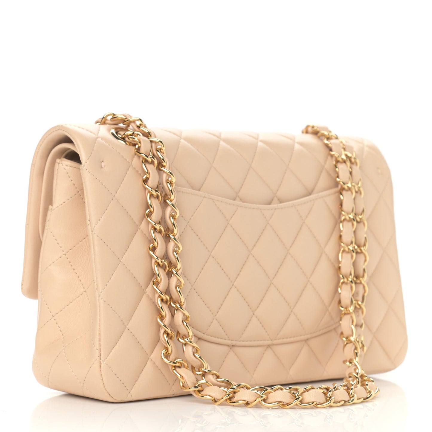 Lambskin Quilted Medium Double Flap Beige
