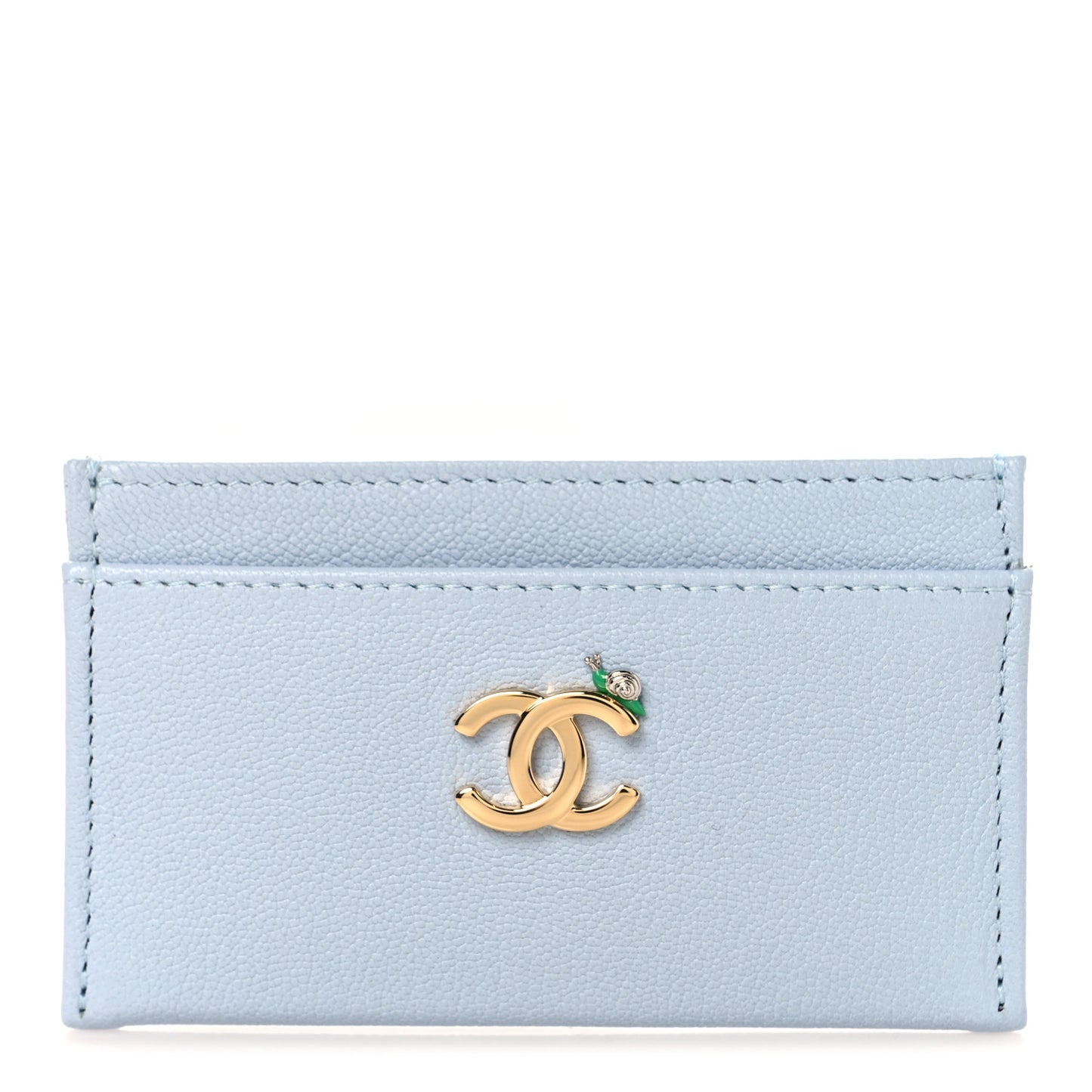 Grained Goatskin CC Snail Card Holder Light Blue Beige