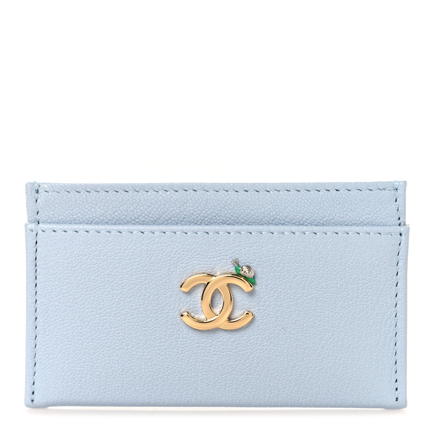 Chanel Grained Goatskin CC Snail Card Holder Light Blue Beige 1 of 8