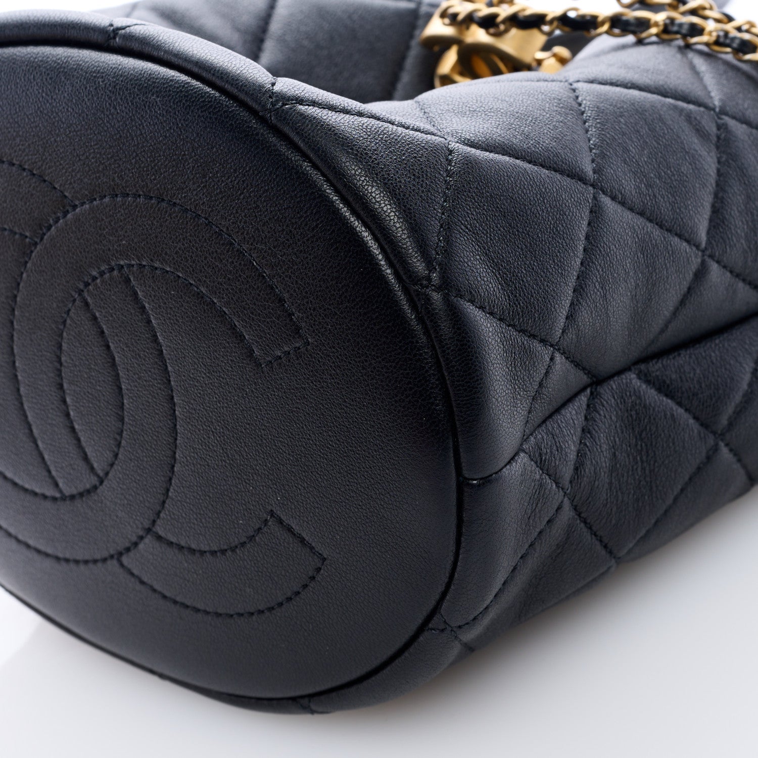 Chanel Lambskin Quilted Pearl Crown Drawstring Bag Black 9 of 9