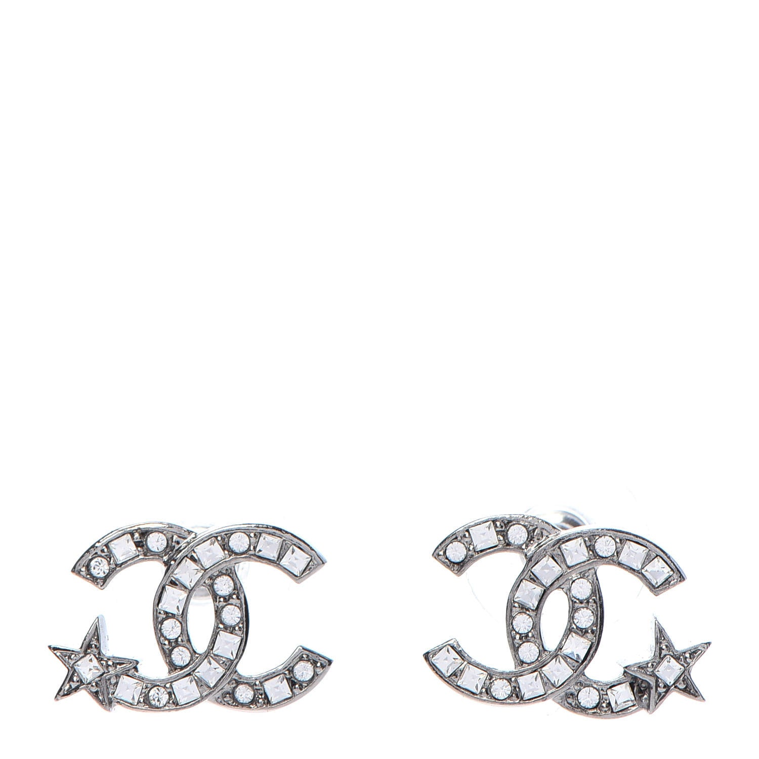 Chanel Crystal CC Starfall Earrings Silver 1 of 4