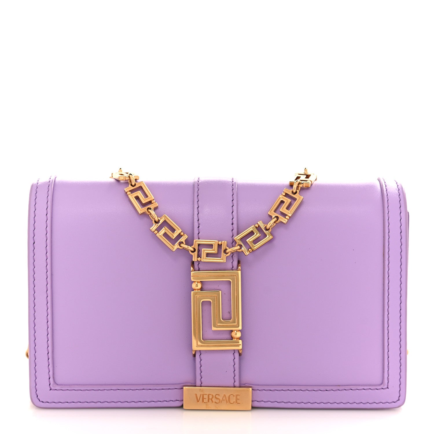 Versace Calfskin Greca Goddess Wallet On Chain Baby Violet 1 of 9