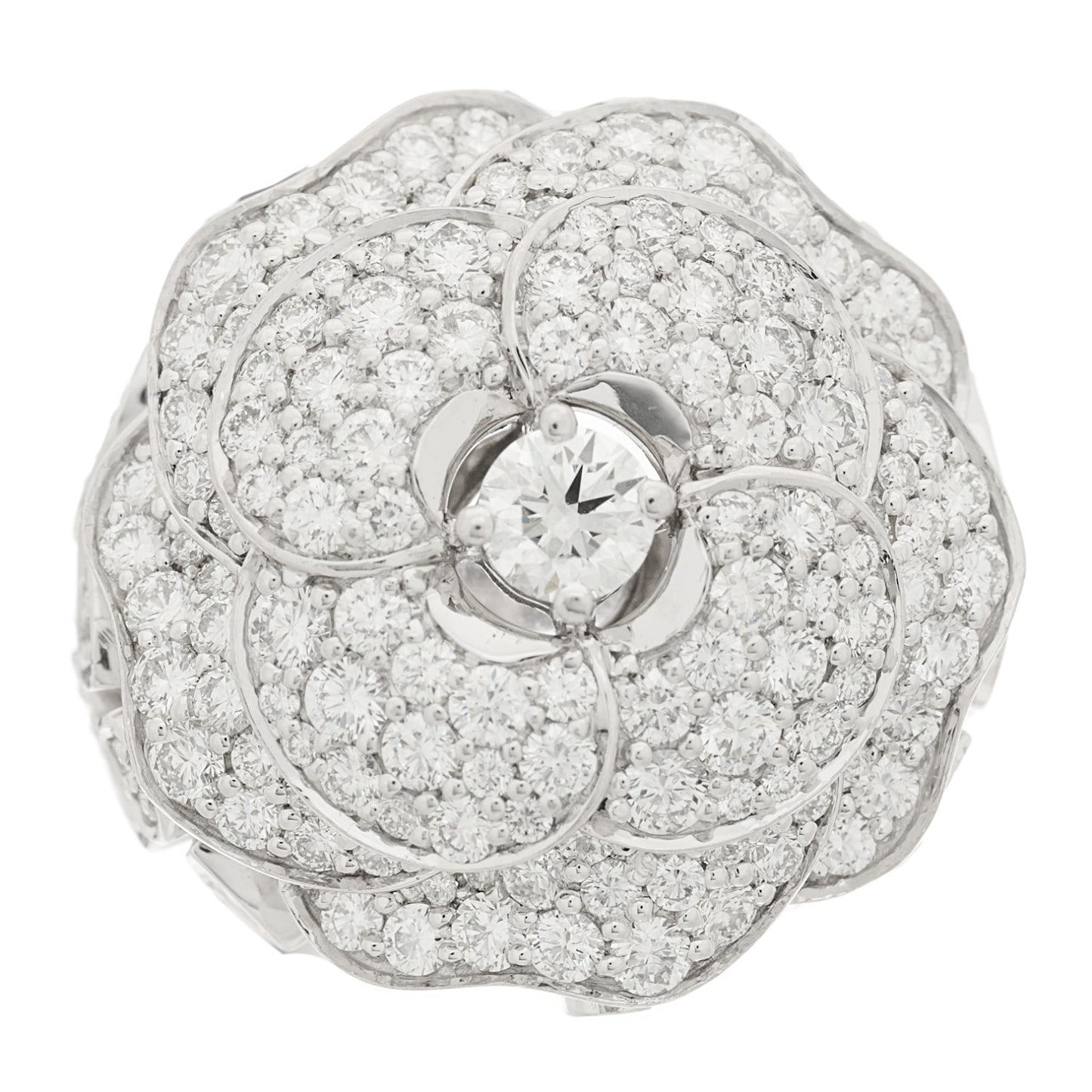 18K White Gold Diamond 3.50ct Bouton de Camelia Ring 52 6
